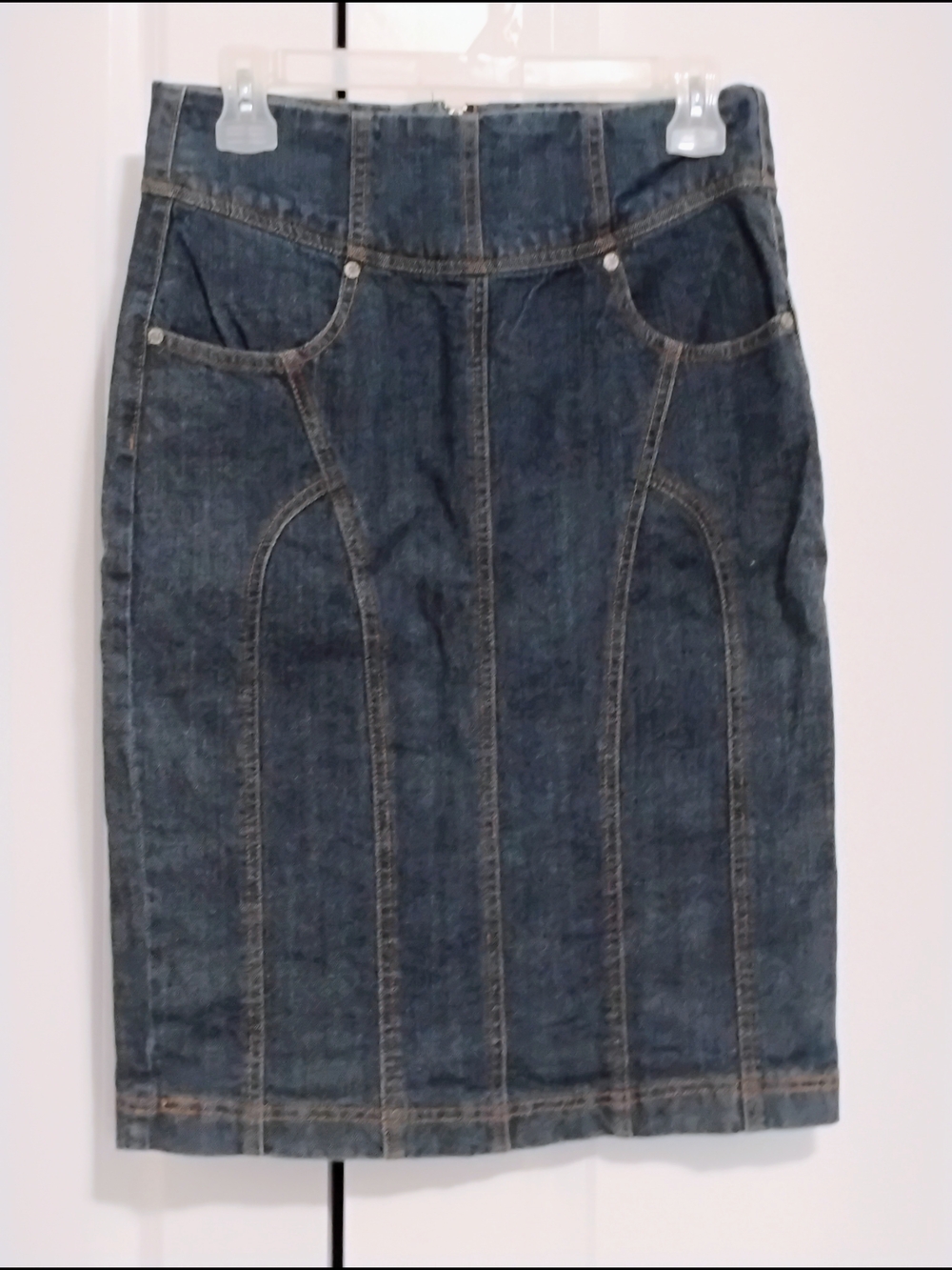 Denim Pencil Skirt in Dark Blue
